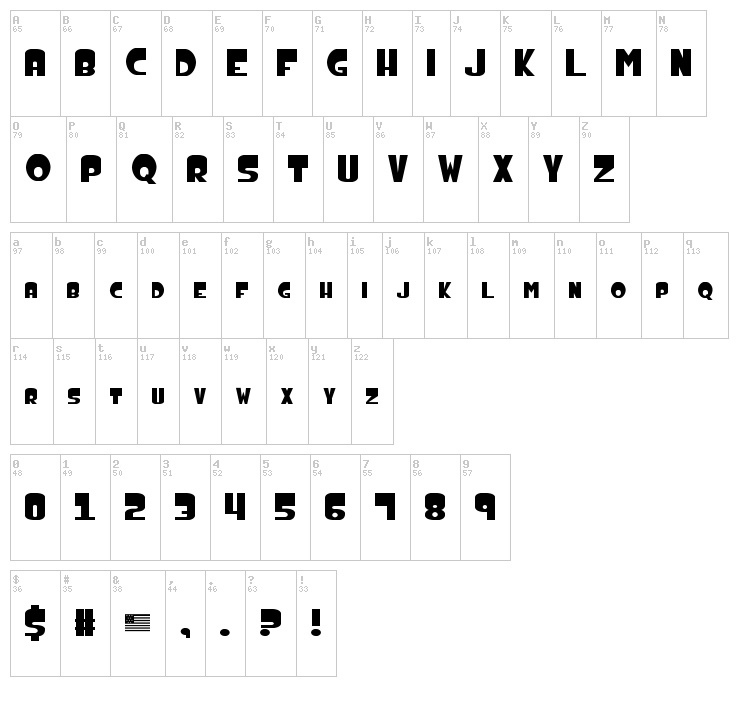 American DAD! font map
